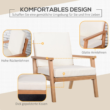 Outsunny Garden Chairs Набір з 2 зручних садових крісел з подушками, з деревини тополі, для балкона та саду, 66x77.5x74.5 см | Aosom