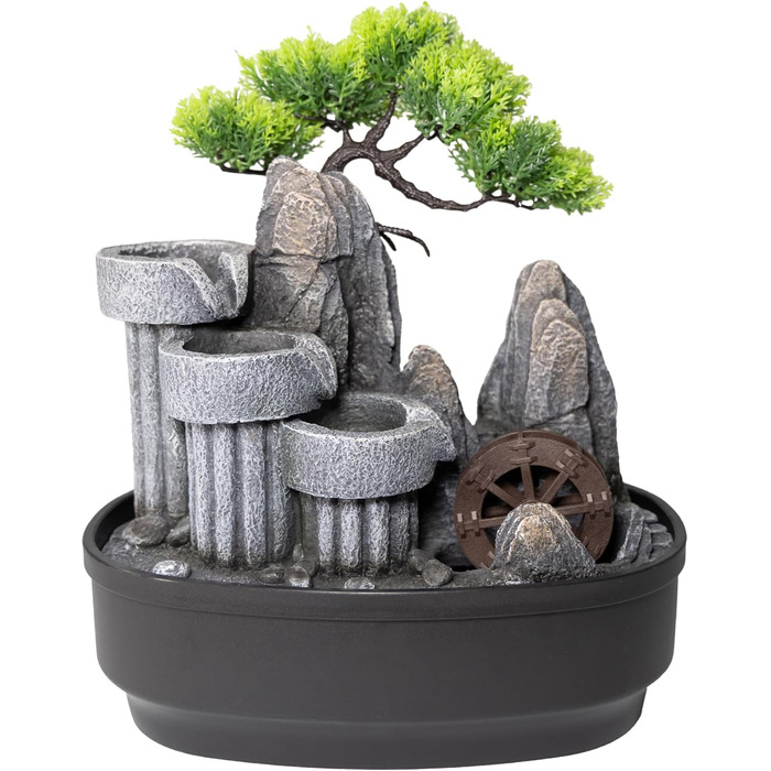 Кімнатний фонтан Lemodo Zimmerbrunnen LED 3-рівневий, з підсвіткою, для дому, офісу, вологостійкий, 27x19x33 см (Водяне колесо)