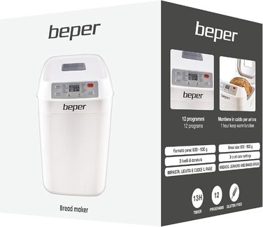 Хлібопекарська машина BEPER з антипригарним контейнером з ABS пластику, біла