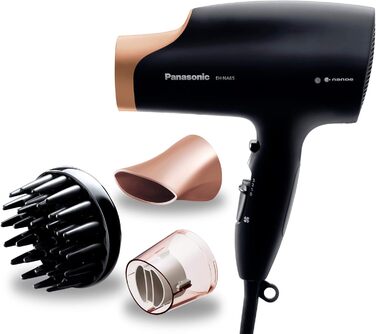 Фен Panasonic EH-NA65CN Nanoe з насадкою для дифузії, насадкою для швидкої сушки та укладки, 3 швидкості та 4 температурні режими, для блискучого волосся, 2000 Вт, ергономічний дизайн, рожеве золото