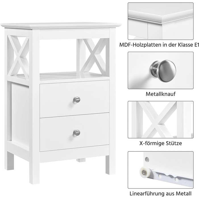 Приліжкова тумбочка Yaheetech з 2 ящиками, сучасний комод, 40x30x60 см, біла