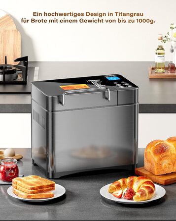 Преміум хлібопекарка Konvektions-Brotbackautomat 710W з керамічною формою, 17 функцій, диспенсер для горіхів, сталь, чорна