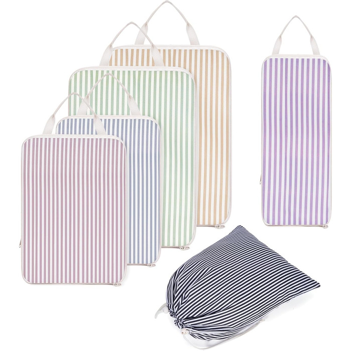 Набір органайзерів для валізи та рюкзака Narwey, 6 шт, компресійні пакувальні куби для подорожей, синій з візерунком