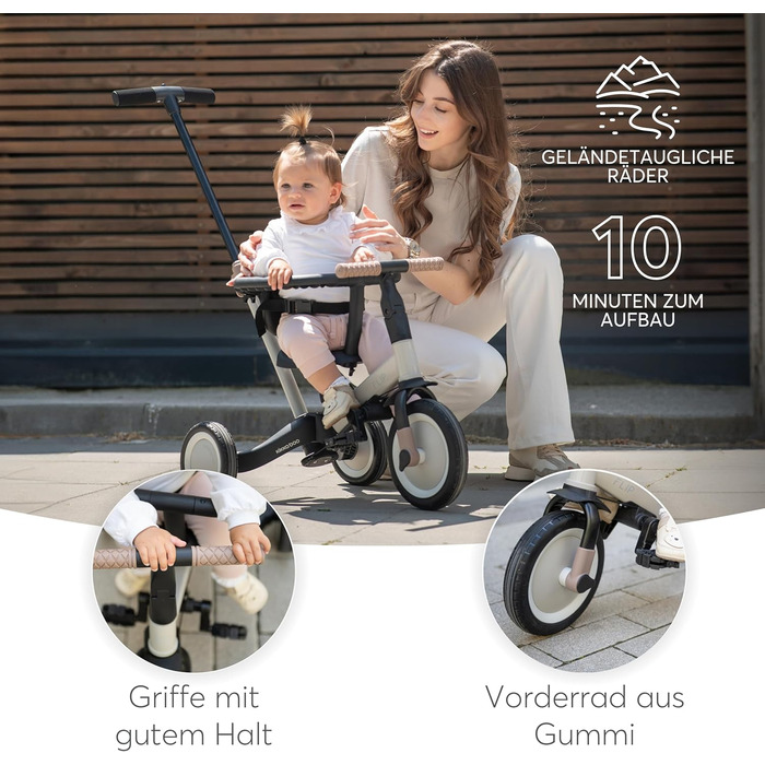 KikkaBoo FLIP 5-в-1 Триколісний велосипед для дітей від 1 року з ручкою, трансформер до бігобіла (сірий)