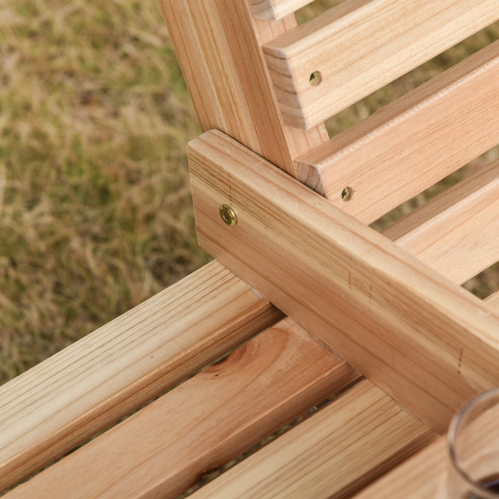 Підвісна лавка з відкидним столиком та тримачами для напоїв, натуральне дерево, 150 x 75 x 53 см