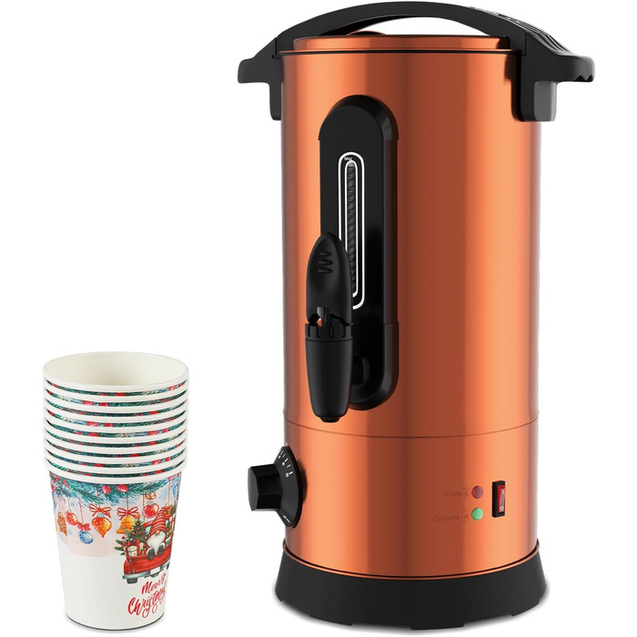 Глювайнер Cecaylie: електрочайник для глінтвейну з нержавіючої сталі, 8 л, з термостатом, краном та індикатором рівня (мідний)