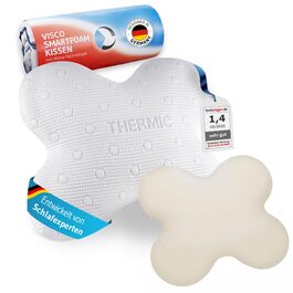 Ортопедична подушка для тих, хто спить на боці Acamar Thermic Ivory, комплект з чохлом, для профілактики болю в шиї, з піною з пам'ефекту, ергономічна подушка з термо-чохлом Acamar