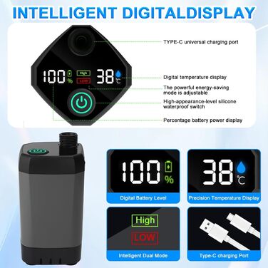 Портативна кемпінгова душ TAVADA з акумулятором 6000mAh, з насосом та термометром, з душ-насадкою та шлангом