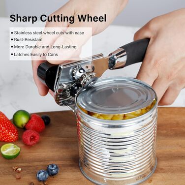 Ручний відкривач для банок QMVESS, нержавіюча сталь, безпечні краї, протиковзкий, з відкривачем для скляних пляшок (чорний)