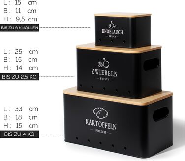 Набір контейнерів для зберігання картоплі, цибулі та часнику 3 шт. з циркуляцією повітря 360°