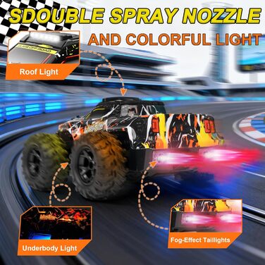 Радіокерований позашляховик BAZADER 1:18 з LED підсвіткою та розпилювачем води, 25 км/год, 2.4 GHz, для дітей від 4 років (Жовтий)