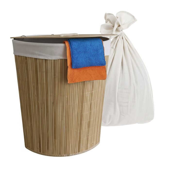 Кошик для білизни кутовий з бамбука Relaxdays з кришкою