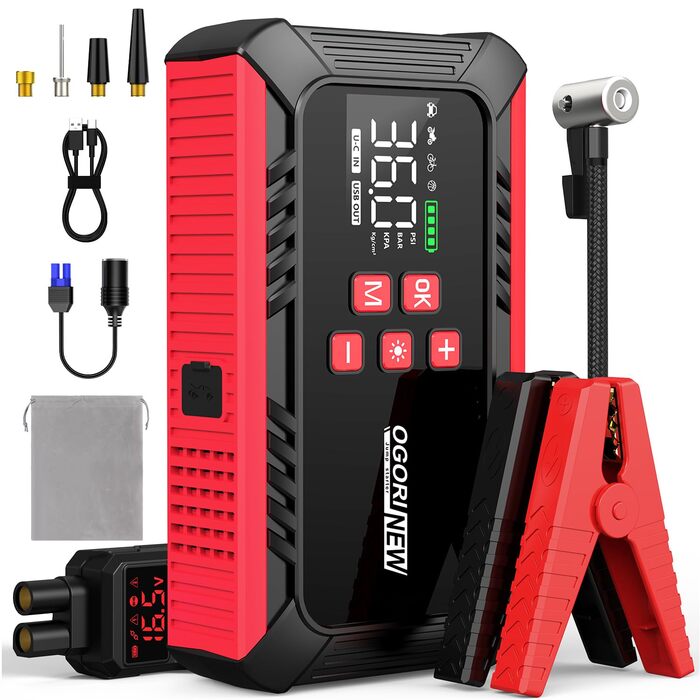 Powerbank для автомобіля з компресором 150 PSI, 7000A, 12V, 8L/10L (бензин/дизель), LED-ліхтарик