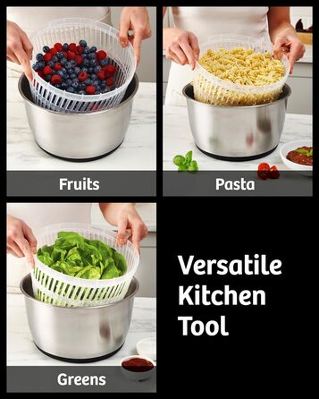 Салатниця-центрифуга з нержавіючої сталі, велика, 6.33 л: для миття та сушіння салатів, овочів та фруктів