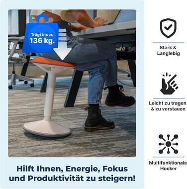 Ергономічний офісний стілець-хокер з регулюванням висоти та ефектом балансування, помаранчевий (55-80 см). Тест-переможець! Стілець для стоячої роботи