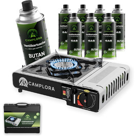 Газовий наметний пальник для картриджів MFS-1a з кейсом та п'єзозапалюванням - 2,2 кВт, безпечне відключення, 227г, 8 картриджів