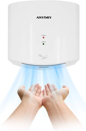 Anydry 2630S: Компактний електричний сушар для рук з автоматичним керуванням, для монтажу на стіну, для дому та комерційних приміщень, 1400-1650W, білий