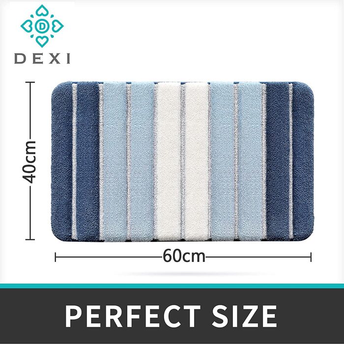 Килимок DEXI для ванної кімнати нековзний килимок для ванної килимок для ванної вбираючий м'який можна прати в пральній машині для ванної кімнати ,(40 х 60 см, синій)