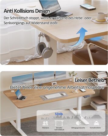 Електричний регульований стіл Devoko 120x60 см: офісний, для комп'ютера, з пам'яттю висоти, стоячий, бежевий