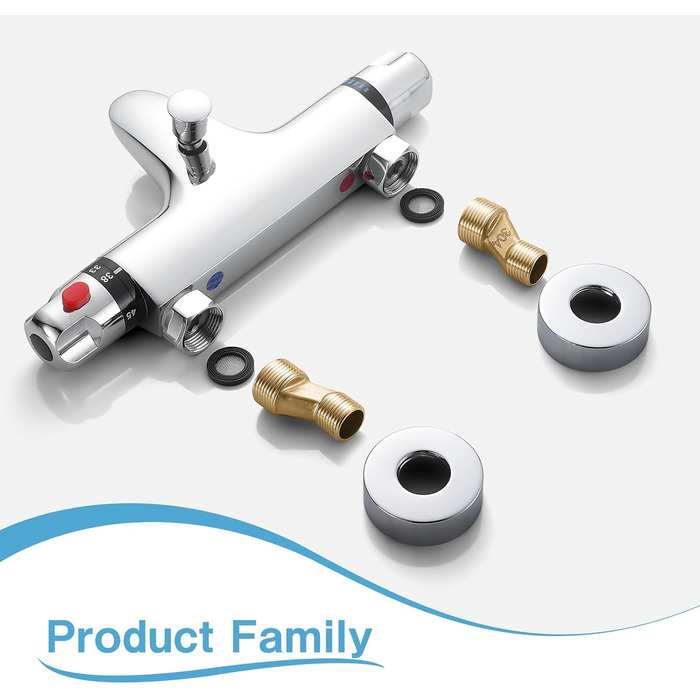 Змішувач для ванни з термостатом, накладний, хром, латунь, з кнопкою безпеки 38°C, для ванни