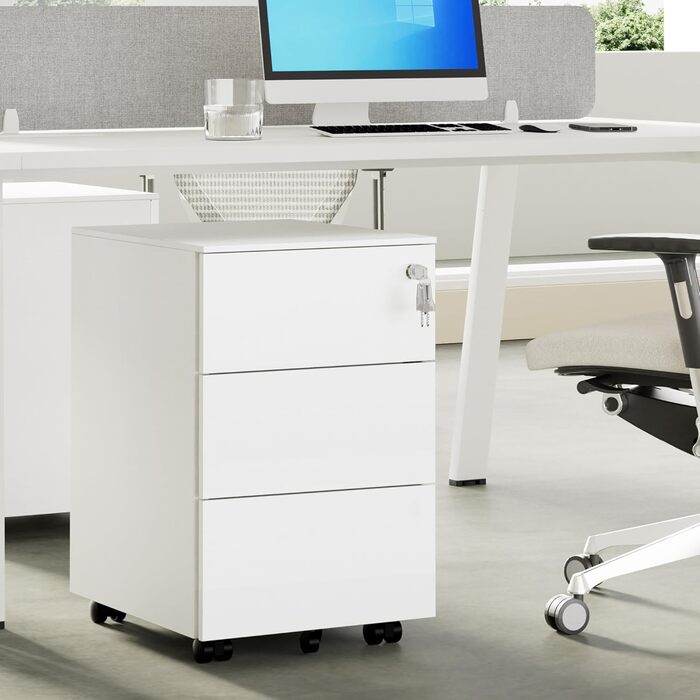 Роликовий контейнер HOMSTEEL з замком, 4 ключі, 4 висувні ящики, металевий шафка, збірно-розбірний, для офісу та дому, білий