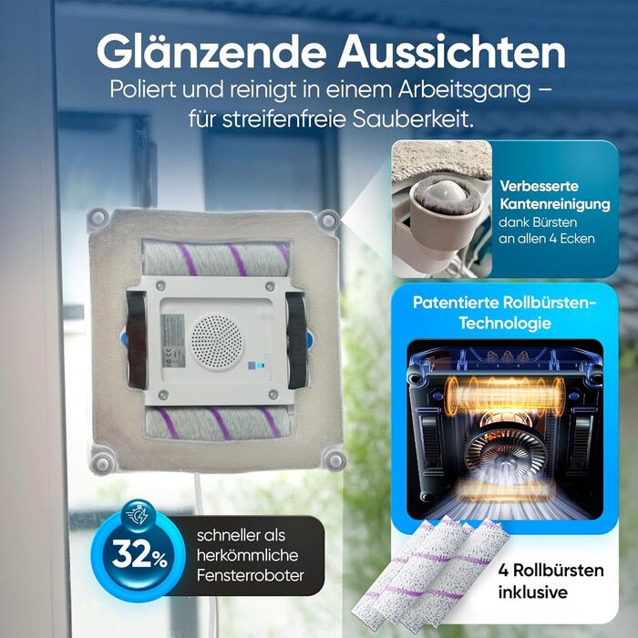 Робот для миття вікон Winbot Roboclean з пульверизатором, анти-падіння та керуванням через додаток