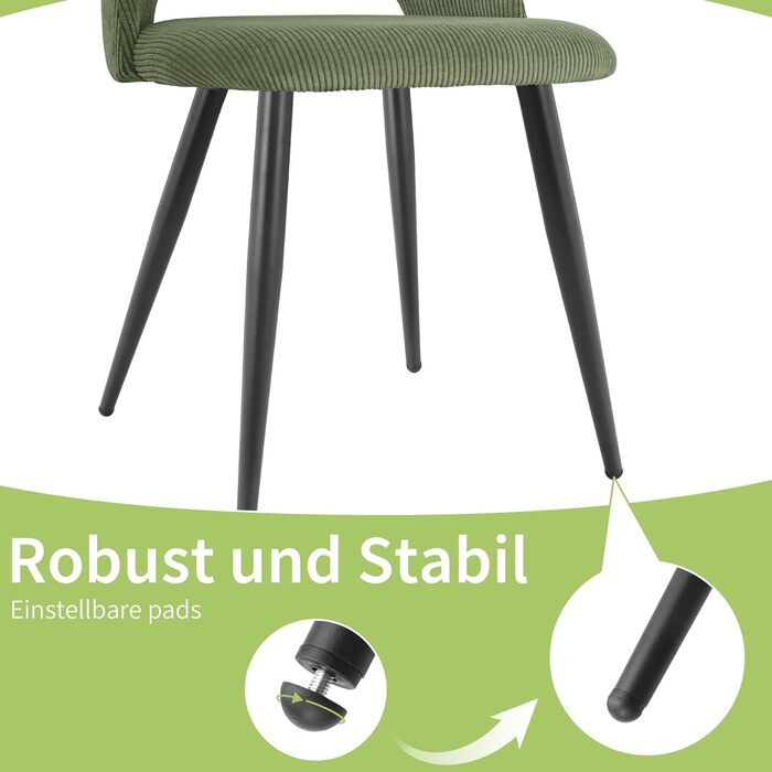 Набір з 4-х обідніх стільців з кшталту м'якого велюру, з товстим шаром м'якої підкладки, металеві ніжки, для вітальні, спальні, їдальні та прийому гостей, зелений колір