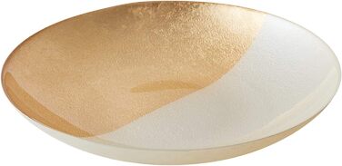 Діаметр 33 см - Різнокольорова декоративна скляна чаша для прикраси дому та свят (біла та золота)