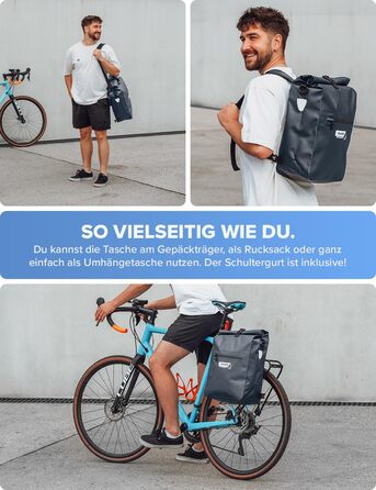 Кофр Bchel 3в1 для багажника, може використовуватися як рюкзак, сумка через плече або сумка-кофр Велосипедна сумка водонепроникна та світловідбиваюча З об'ємом 22 л і протиковзкою сукнею в підлогу Blues