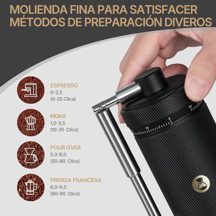 Ручна кавомолка TIMEMORE Chestnut з нержавіючої сталі, шліф Kegelschliff S2C, для еспресо та френч-пресу, чорна