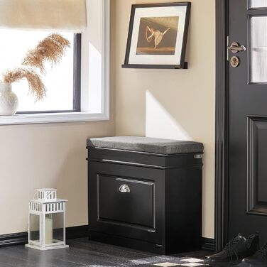 Полка для взуття SoBuy з подушкою для сидіння та місцем для зберігання, вузька, чорна, 60x51x24 см, до 150 кг