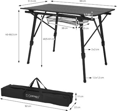 Кемпінговий стіл ML-Design складний чорний, 90x51,5 см, алюмінієвий розкладний стіл регулюється по висоті 46-66,5 см, вантажопідйомність 30 кг, рулонна стільниця, розкладний стіл, розкладний стіл, садовий стіл, балконний стіл, дорожній стіл