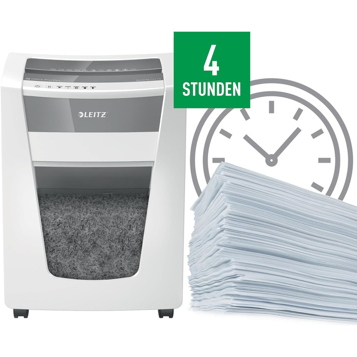 Шредер Leitz IQ Office P5 Mikroschnitt: надійний офісний шредер для безпечного знищення документів, білий, сертифікований TÜV+GS, 2 години роботи, 23L контейнер