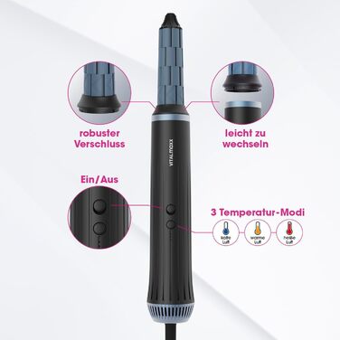 Мультистайлер VITALmaxx Air Curler Plus 6-в-1 бігуді, фен, щітка та дифузор, 1500 Вт