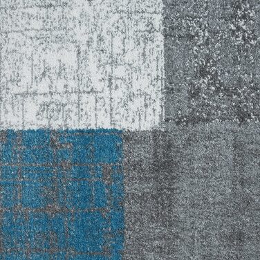 Дизайнерський Сучасний килим для вітальні VIMODA в сіро-білих тонах з коротким ворсом, розміри (200x290 см, Бірюзовий)