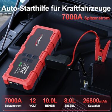Powerbank для автомобіля з компресором Starthilfe 6000A, LED-ліхтарик, 12V, для 8L бензину/10L дизеля