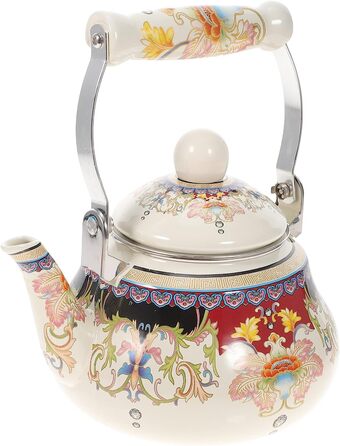Емальований чайник vaguelly в стилі ретро, чайник для ностальгії об'ємом 2500 мл з термостійкої керамічної ручкою, чайник з квітковим заварником, кавник для газу, Індукційна плита (1,5 л)