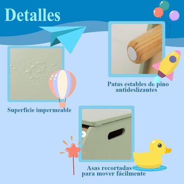 Дитяча полиця SOARS 2 в 1 для книг та іграшок з ящиком, білий та зелений, 60 x 30 x 44 см