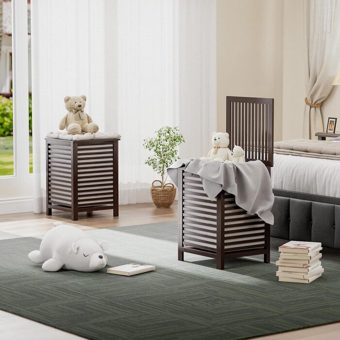 SMIBUY Кошик для білизни з бамбука з кришкою для зберігання одягу, іграшок та рушників (горіх, коричневий)