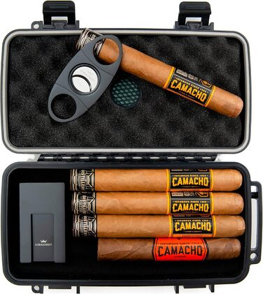 Вишуканий вологостійкий кейс для сигар Kobi & Knight з різаком та підставкою – аксесуар для сигар, подарунковий набір для 12.7 x 20.3 см сигар