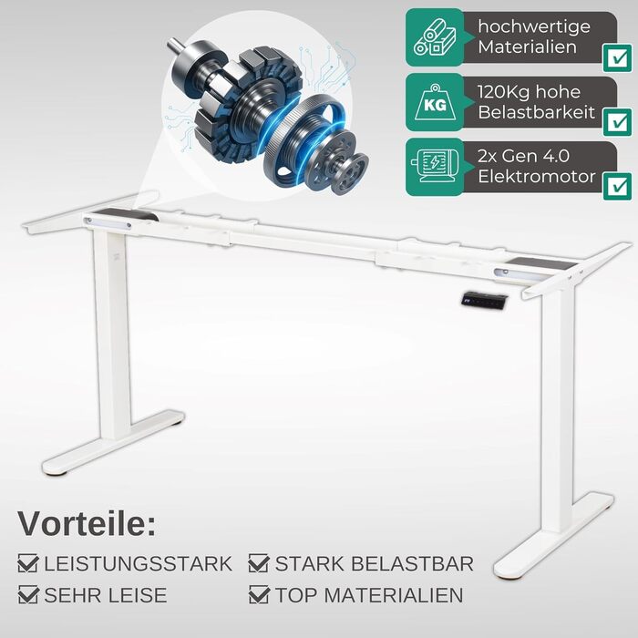 Електричний регульований стіл Albatros Lift S5: металеве шасі, ніжки, підставка | До 120 кг | Для широких стільниць 2м | Білий