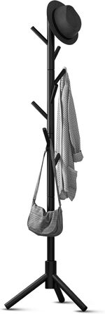 Дерев'яний вішак для одягу Bayt - стійка для одягу 175 см з 8 гачками, чорний колір