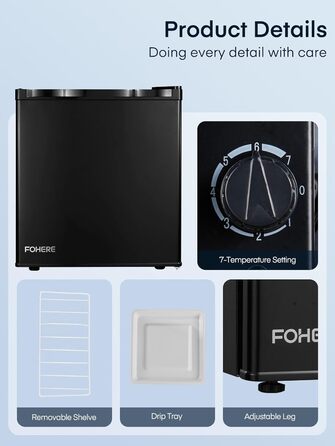 Міні-холодильник E 46L з морозильною камерою, енергоощадний, регулювання температури, рівень шуму 42 дБ, чорний — для офісу, кухні та спальні