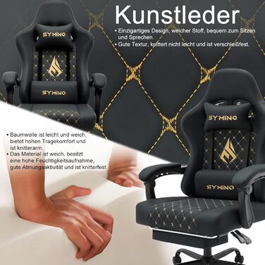 Ігрове крісло Symino Racing з підставкою для ніг, чорне, PU шкіра, 200 кг
