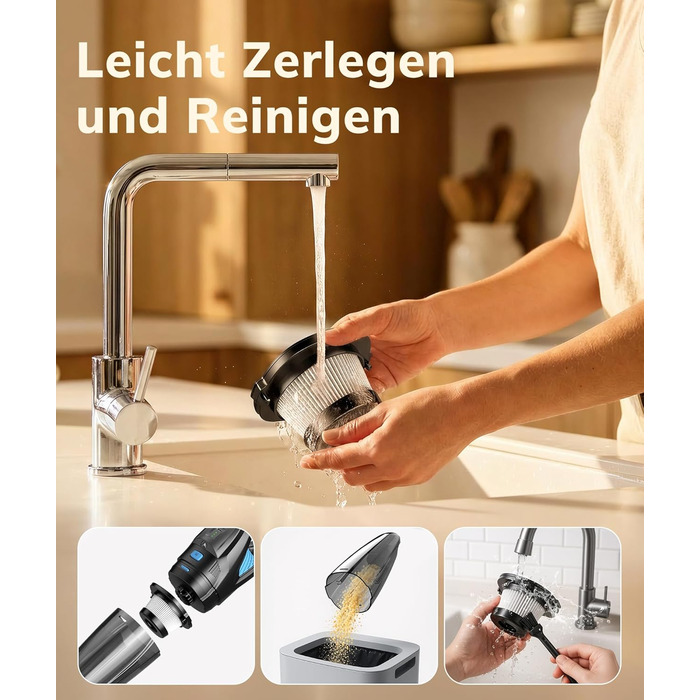 Акумуляторний ручний пилосос для авто та дому, потужність 25000Па, бездротовий з HEPA-фільтром та набором насадок, для шерсті тварин та килимів (Чорний)
