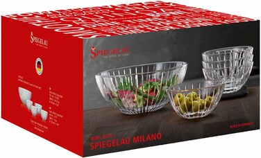 Набір чаш скляні салатники, 4 маленькі миски ø 13 см і 1 велика миска ø 24,5 см, Milano Spiegelau