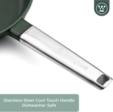 Сковорода-гриль Westinghouse PERFORMANCE SERIES 28 см з нержавіючої сталі, для індукції, грилю та всіх типів плит, з антипригарним покриттям, для духовки та миття в посудомийній машині, алюміній, зелений