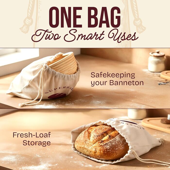 Набір для випічки закваски Superbaking: 2 корзини для розстойки (22.9 см, 25.4 см) та стартер, комплект для приготування заквасочного хліба