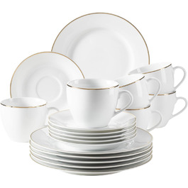 Набір обідніх тарілок з білої порцелянової професійної обідньої тарілки з 12 предметів на 6 осіб (золотий обідок, кавовий сервіз), 931533