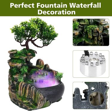 Кімнатний фонтан Zimmerbrunnen з LED підсвічуванням та водоспадом, з полирезину, з насосом